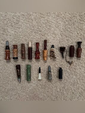 Lot 15 Hunting Game Calls, Some Custom Wood & Plastic Duck Deer Predator Calls